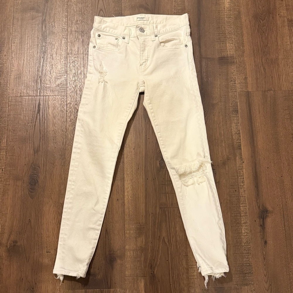 MOUSSY Vintage Skinny White Denim Distressed Ankle Jeans size‎ 24